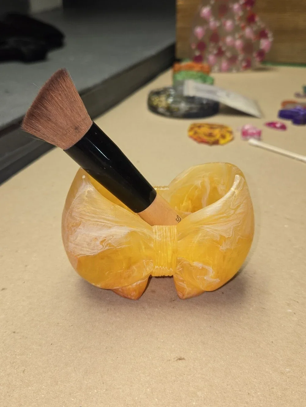 Yellow Bow Makeup Brush Holder Organizer